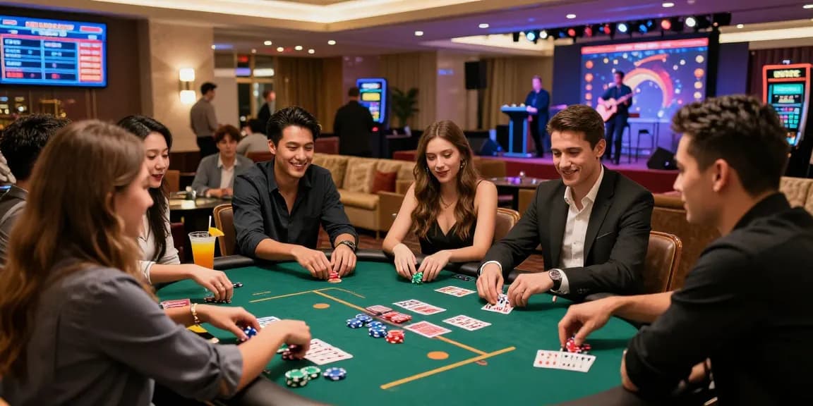 Celebrate wins at rokok88 poker table in lively casino setting.