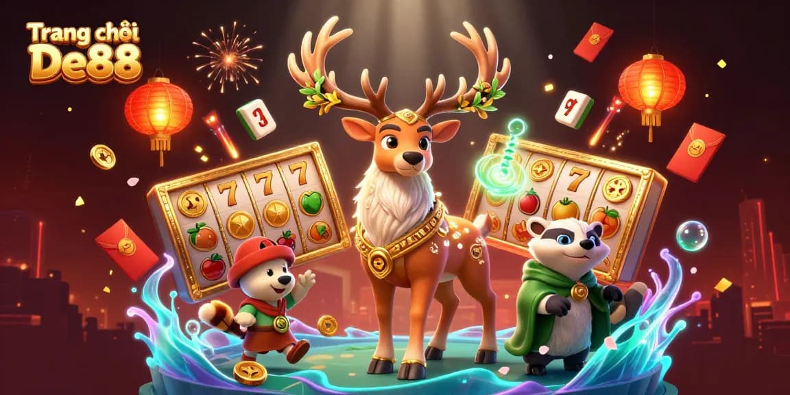 Engage with the vibrant casino experience at Trang chủ De88 through a dynamic and colorful 3D illustration.