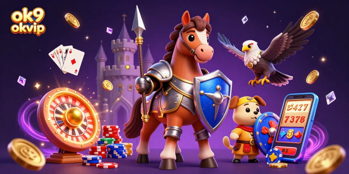 Experience thrilling wins with ok9 okvip in vibrant 3D casino illustration featuring exciting gaming elements.