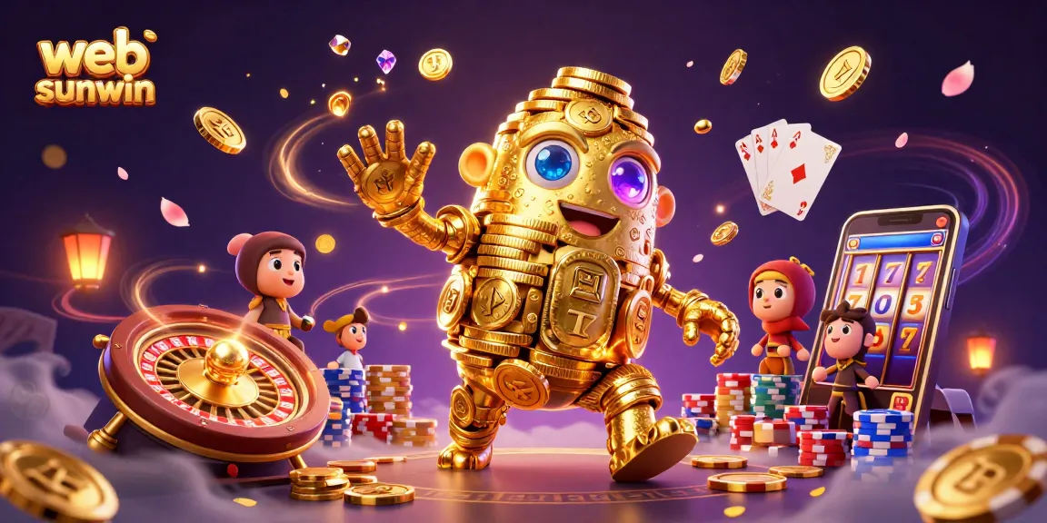 Experience the thrill of web sunwin with a captivating golden golem surrounded by casino elements.